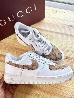 Nike Air Force 1 customized w/ a classic brown Gucci GG supreme monogram pattern